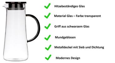 Glaskrug 1,3L mit Deckel - Black High